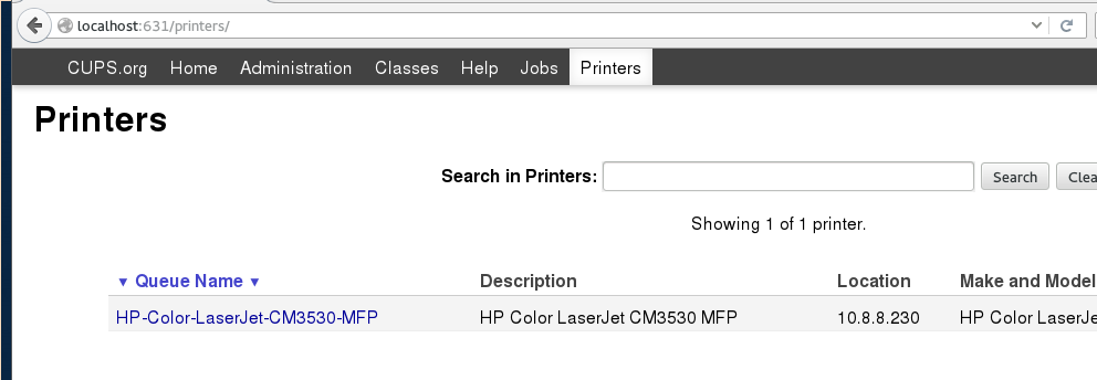 Cups printer list