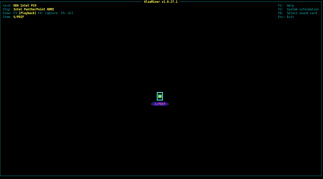 alsamixer output shows