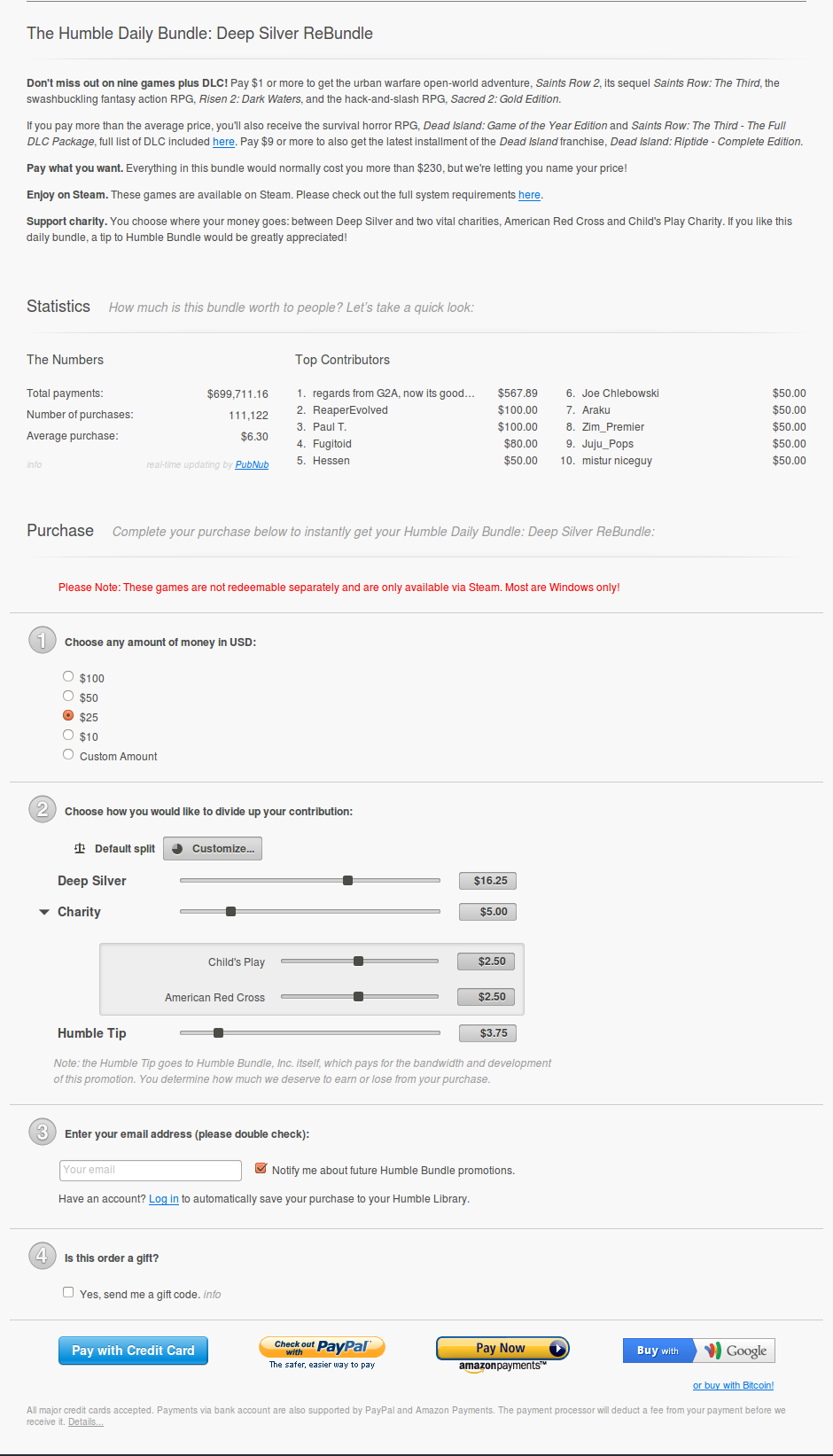 Humble bundle donation page