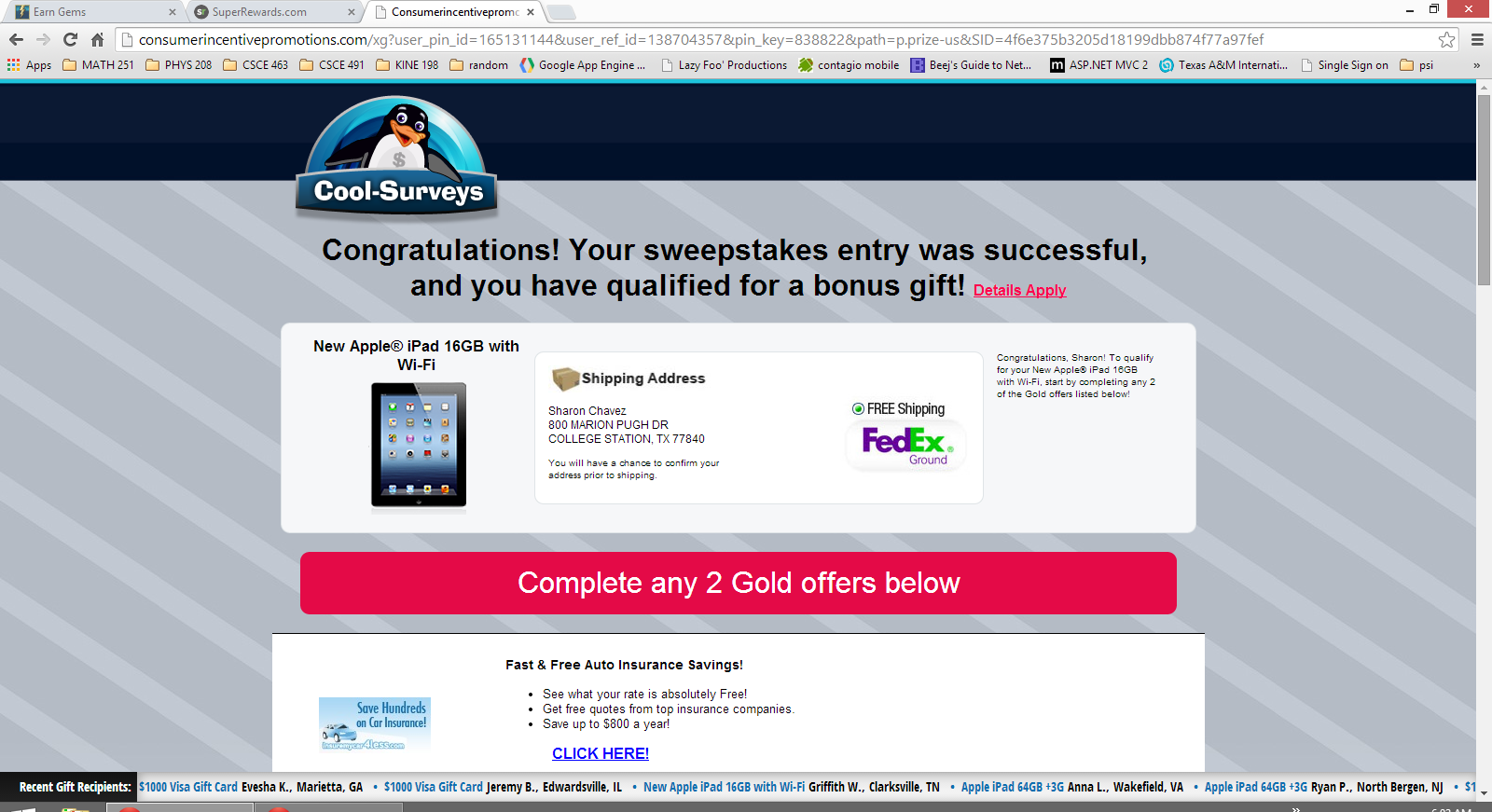 Proof of completing survey