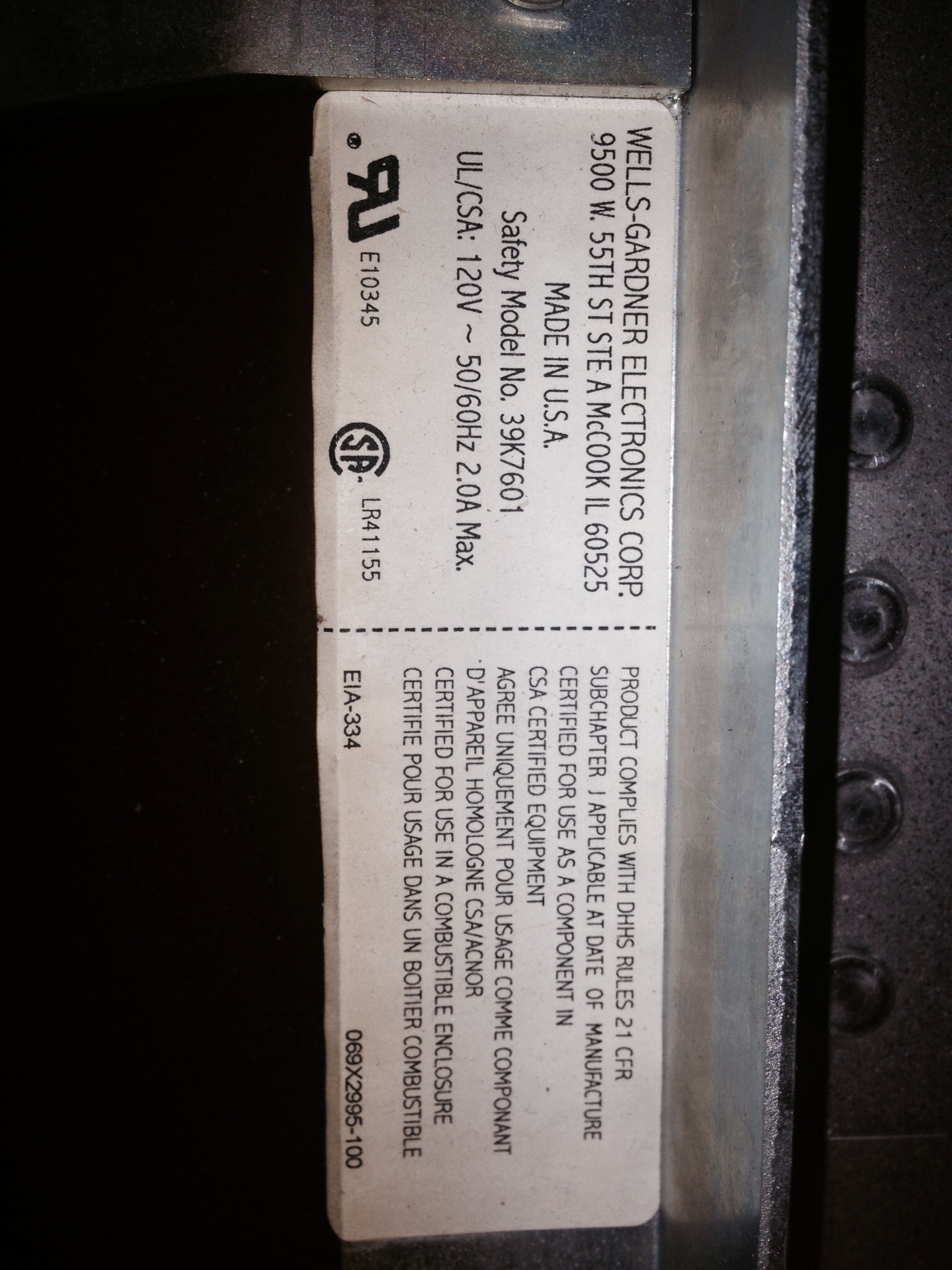 Wells Gardner 39" Label