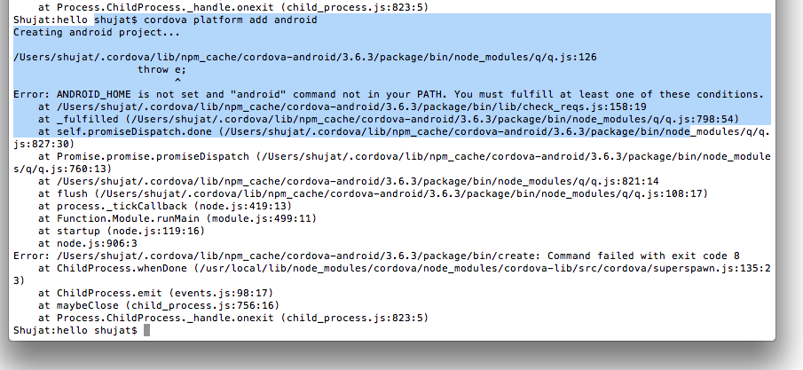 cordove bash file error
