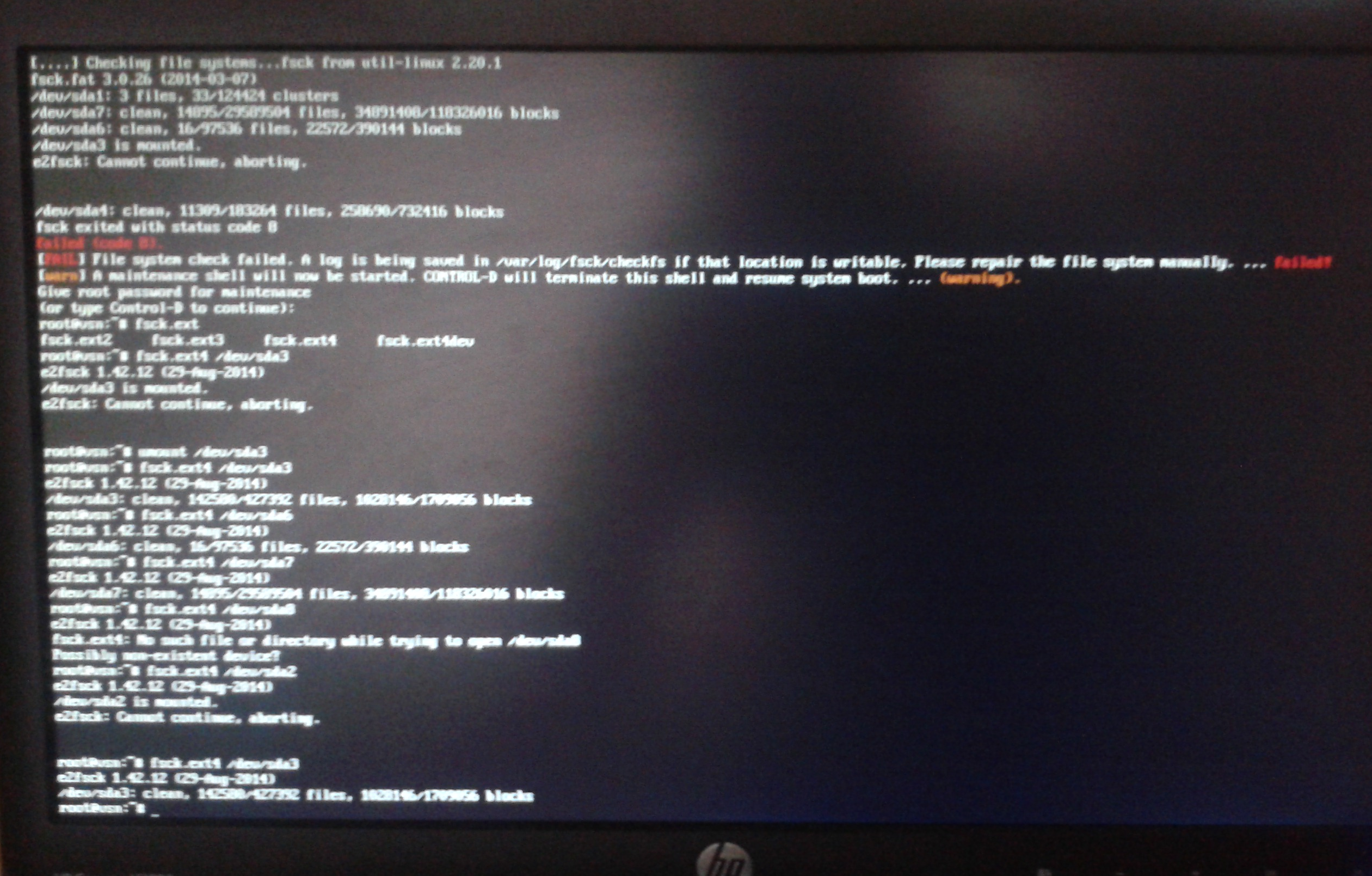 FSCK error code 8