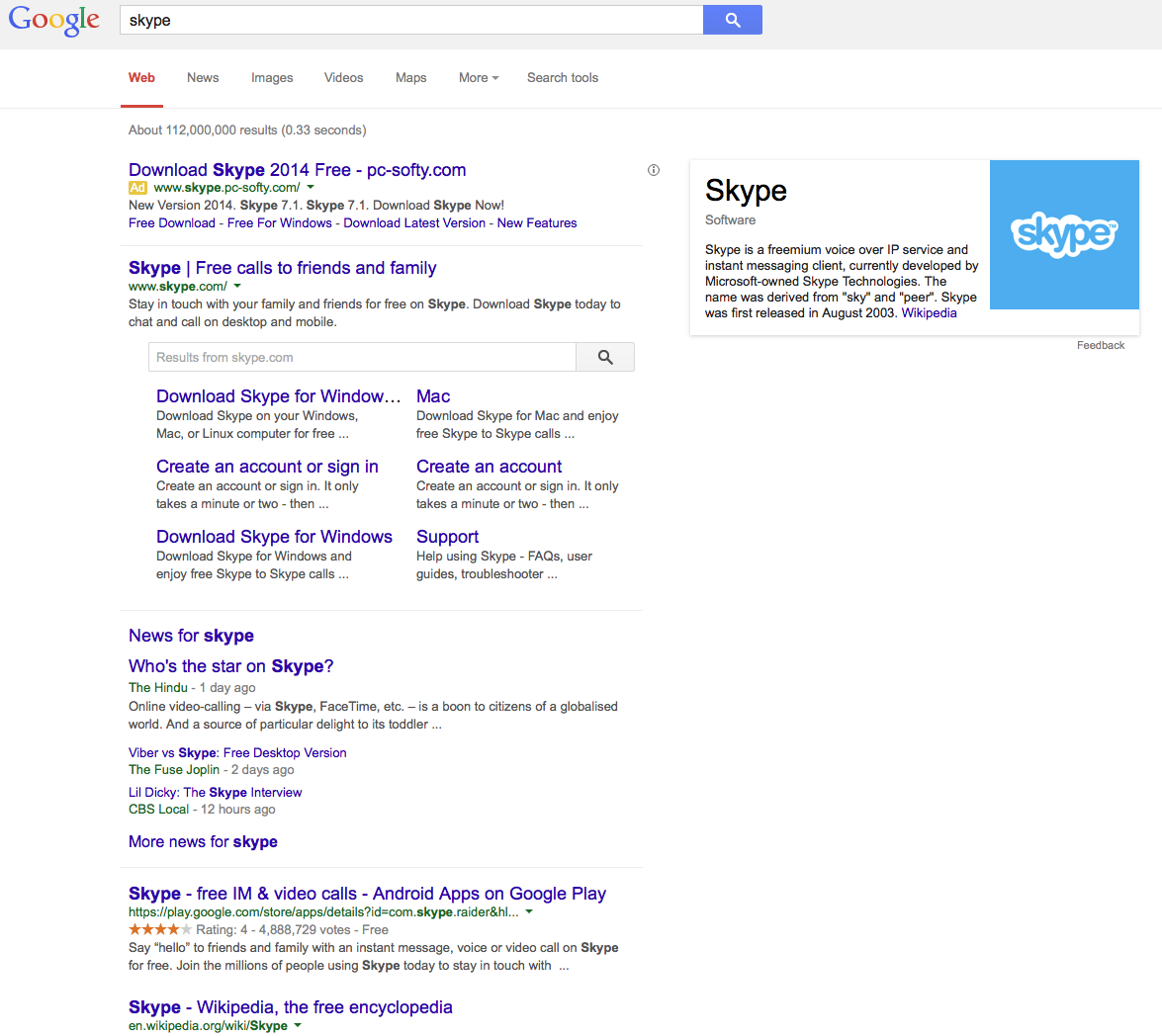 Google Skype search result