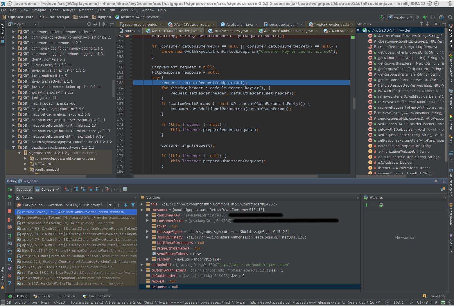 intellij securesocial issue