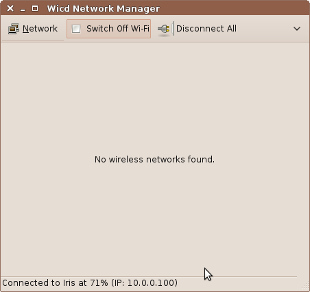 Wicd Network Manager window