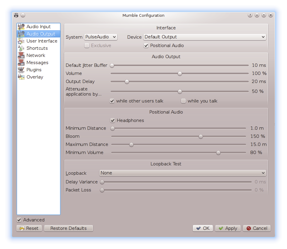 Mumble settings