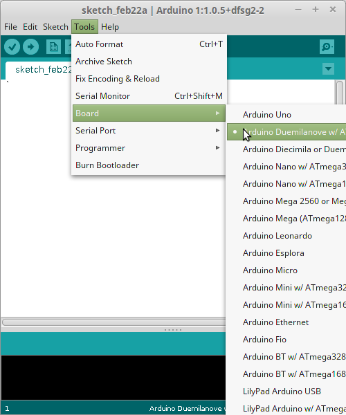 Arduin - JavaApp - menu shown ant cursor over..