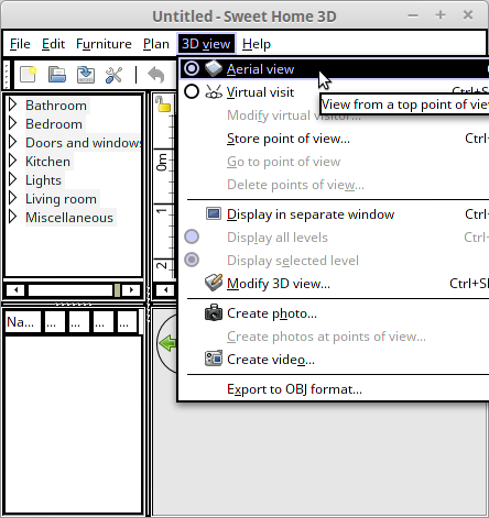Sweethome3D - JavaApp - high Contrast theme menu - cursor over..