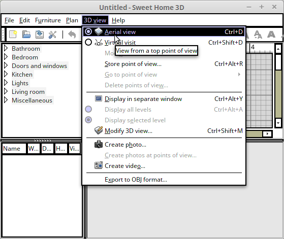 Sweethome3D - JavaApp - high Contrast theme menu cursor over..