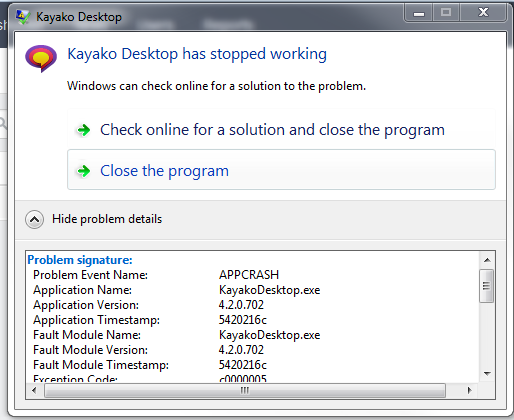 Kayako Desktop Error