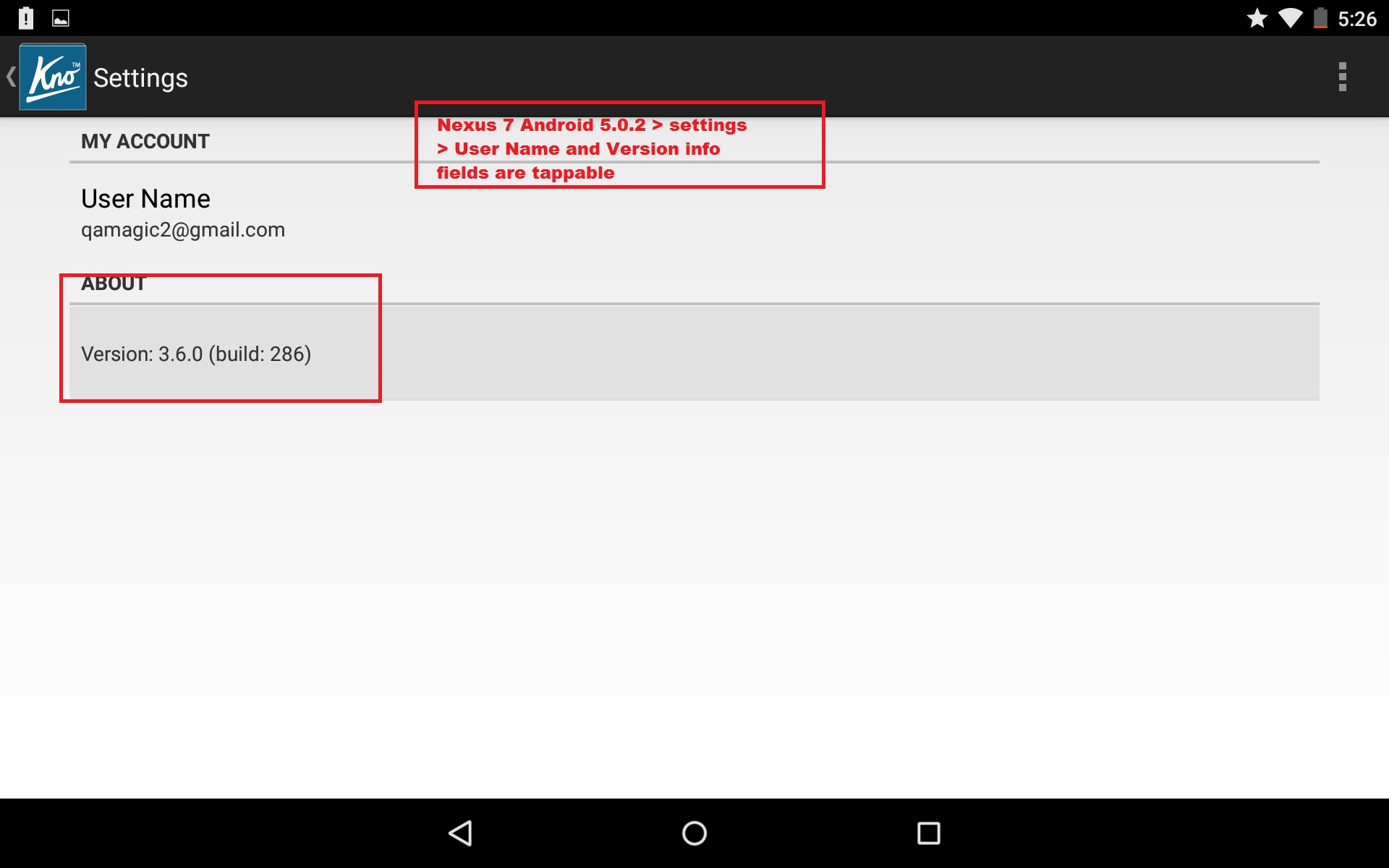 Nexus 7 Android 5.0.2_ settings_User Name and Version info fields are tappable