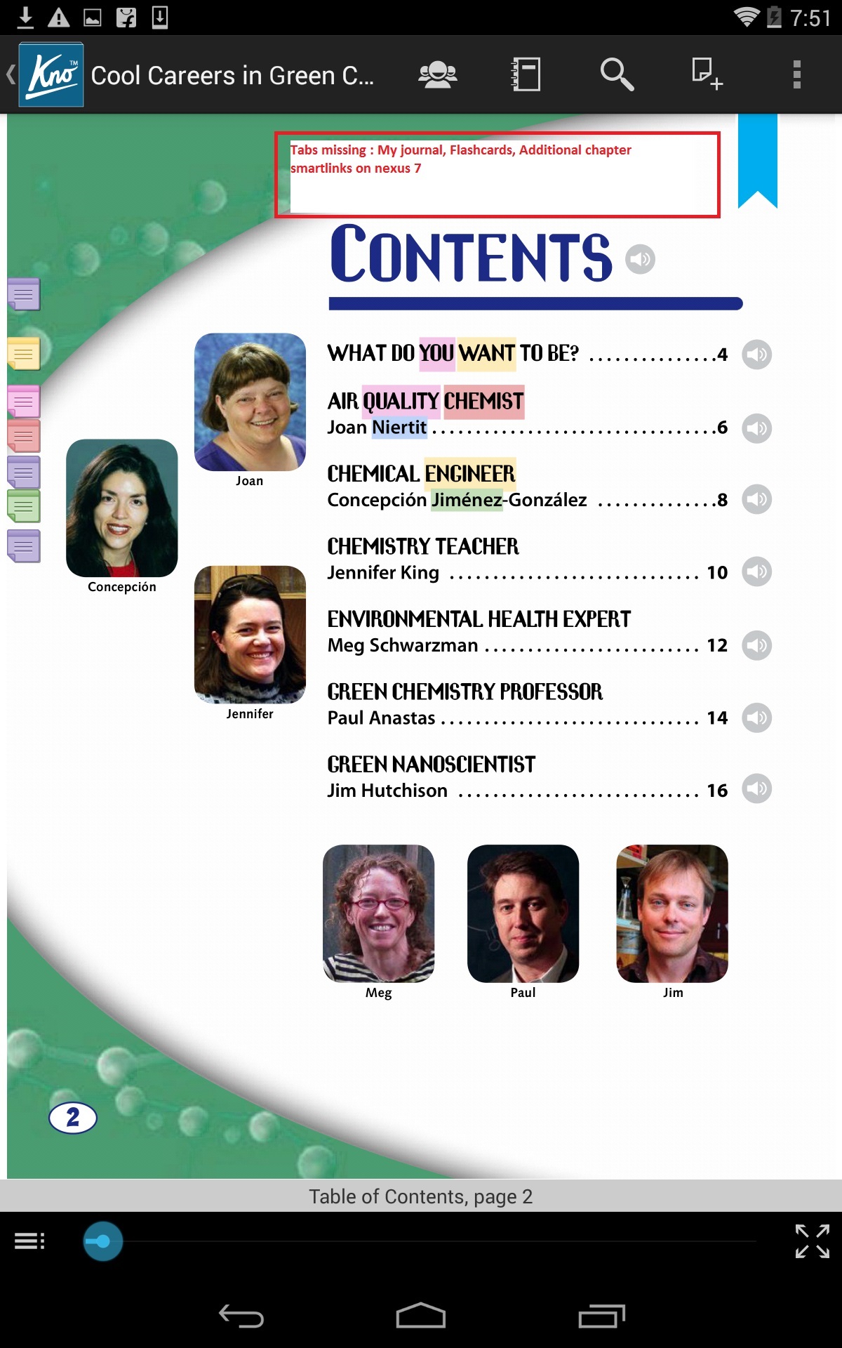 My journal,Flashcards,Additional chapter smartlinks tab missing on nexus 7
