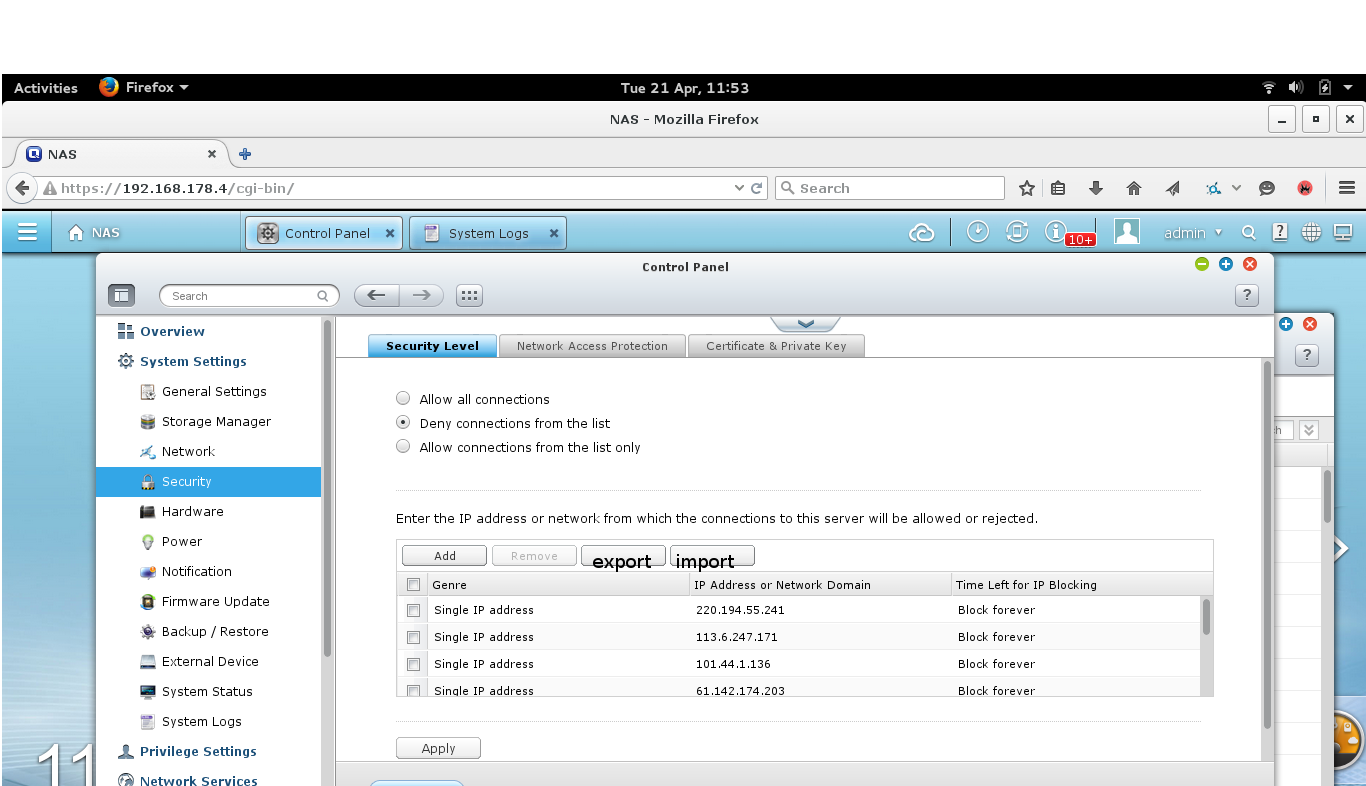 qnap connectionlist_import_export_feature_request