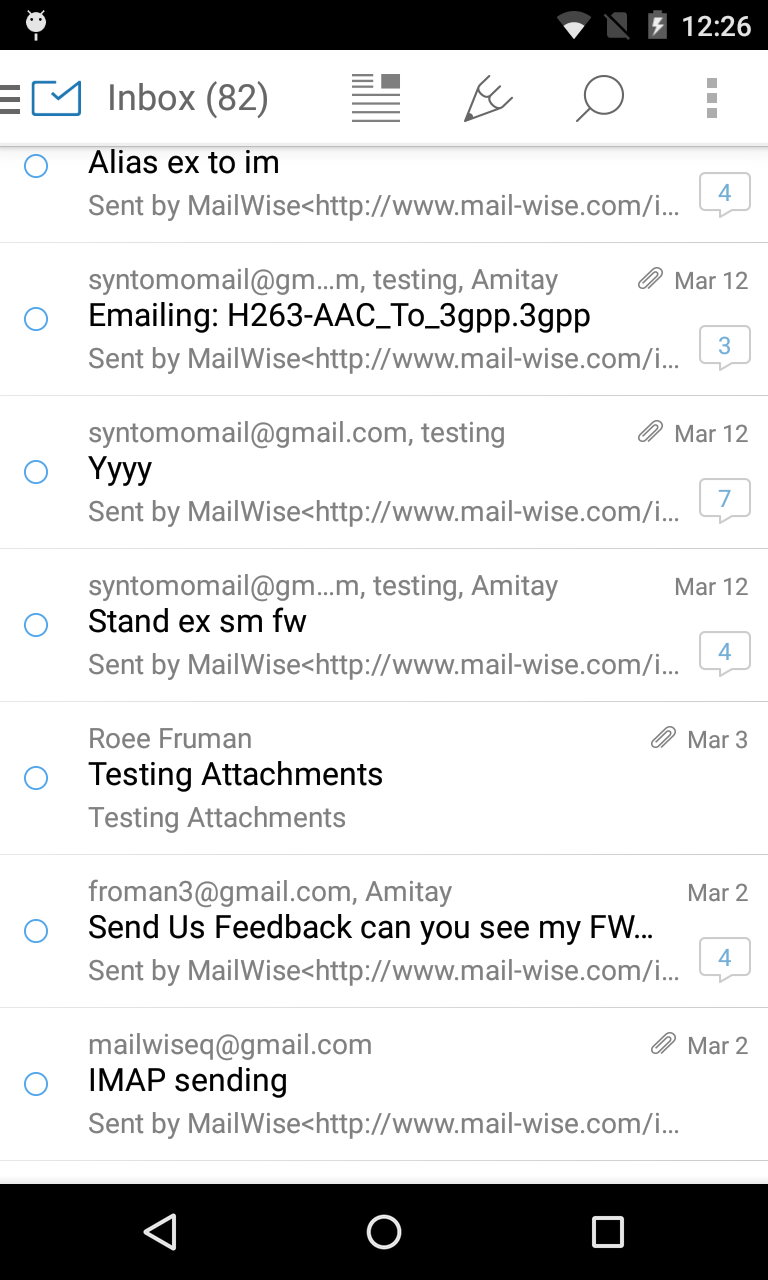 MailWise screenshot - avatars disabled