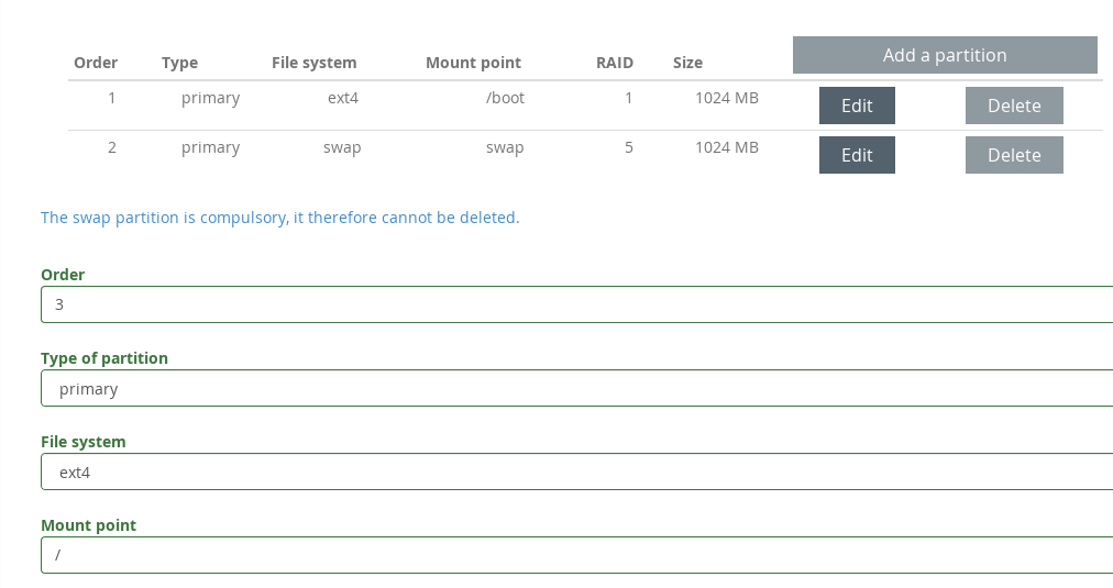 Partition layout