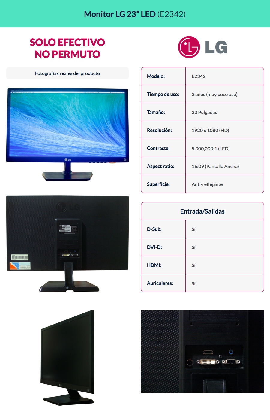 Venta monitor LED LG 23 pulgadas