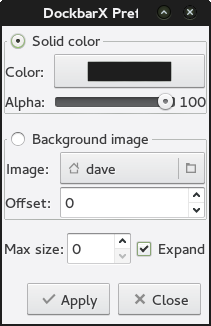 XFCE4 DockbarX Panel Plugin Config Window