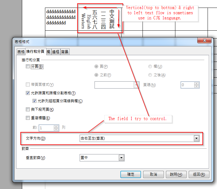 Vertical text flow in a table