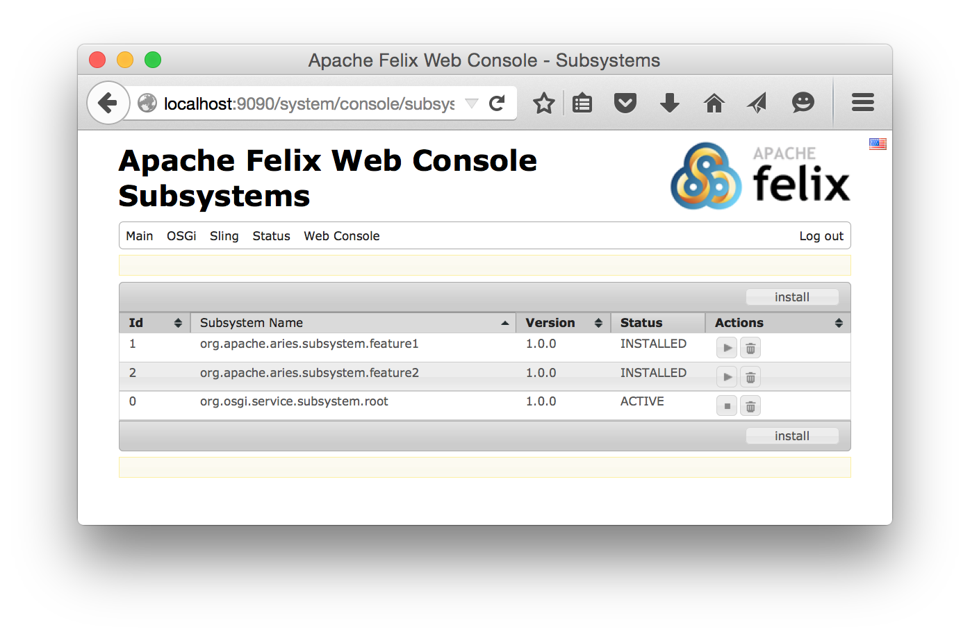 Subsystems webconsole plugin