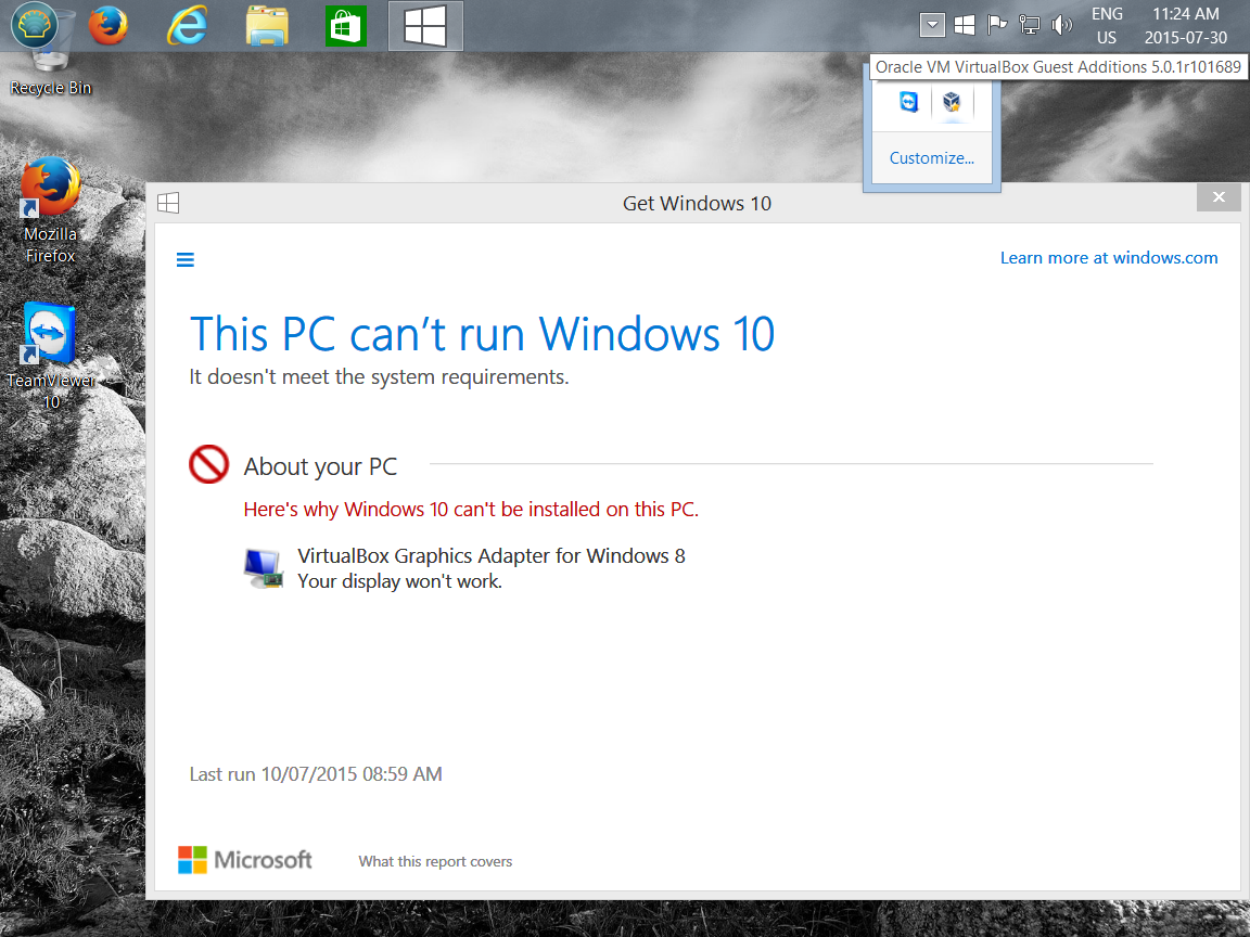 Attempt to upgrade VBox Win 8.1 to Win 10