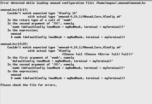 Xmonad conf error`