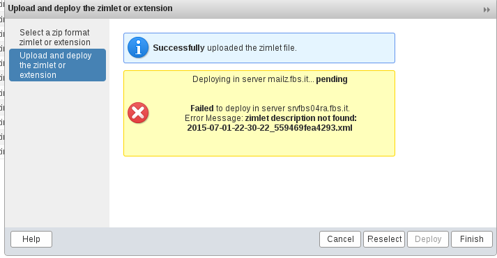 error deploying zimlet