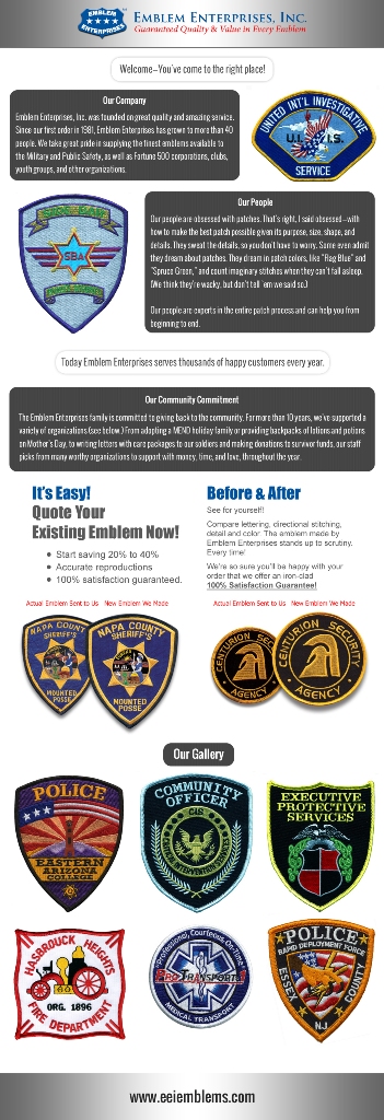 <p><a href="http://www.eeiemblems.com"><b>Fire department Patches</b></a><br/>