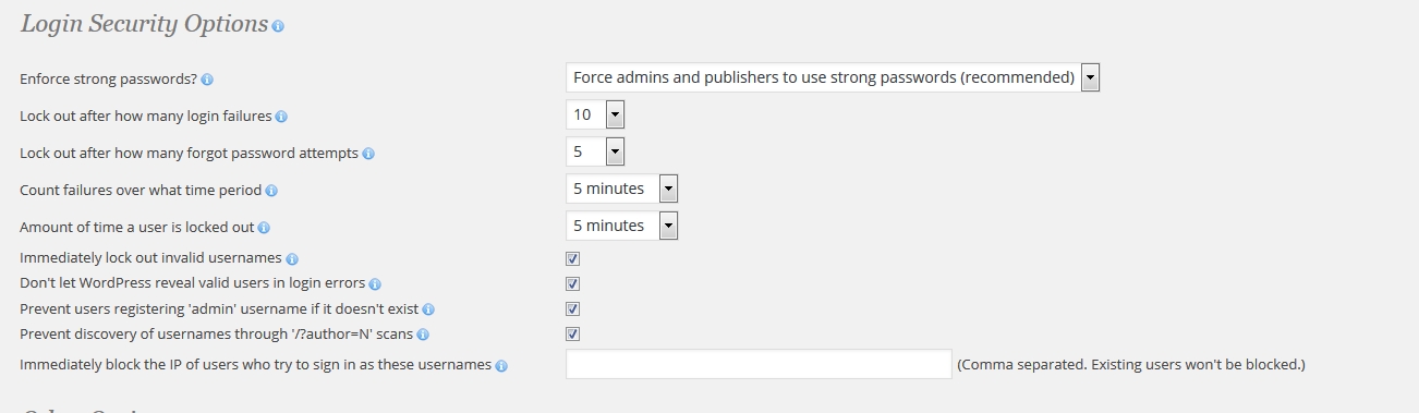 Wordfence security settings