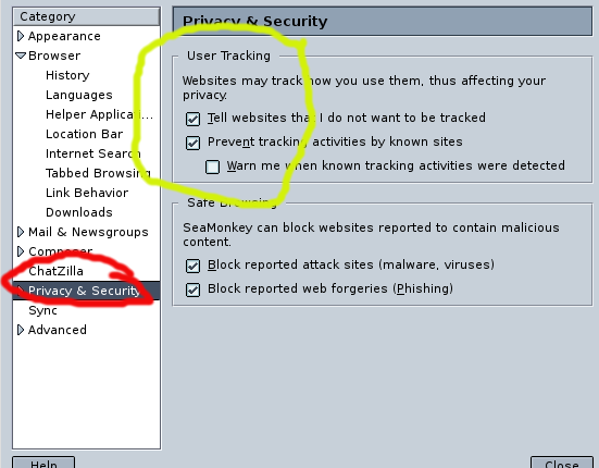 Seamonkey preferences