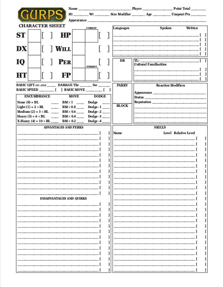 GURPS Character Sheet