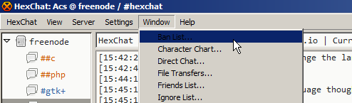 menus in hexchat
