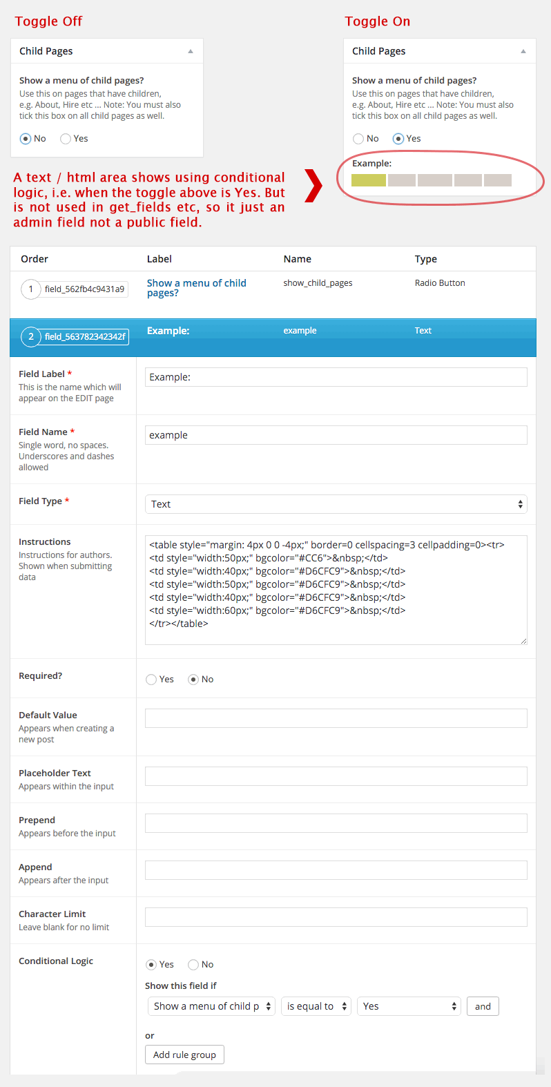 ACF dummy field example