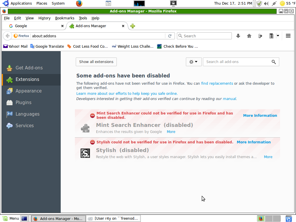 Linux Mint search enhancer could not be verified