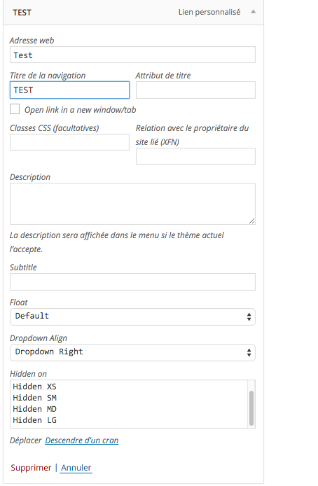 test menu WP
