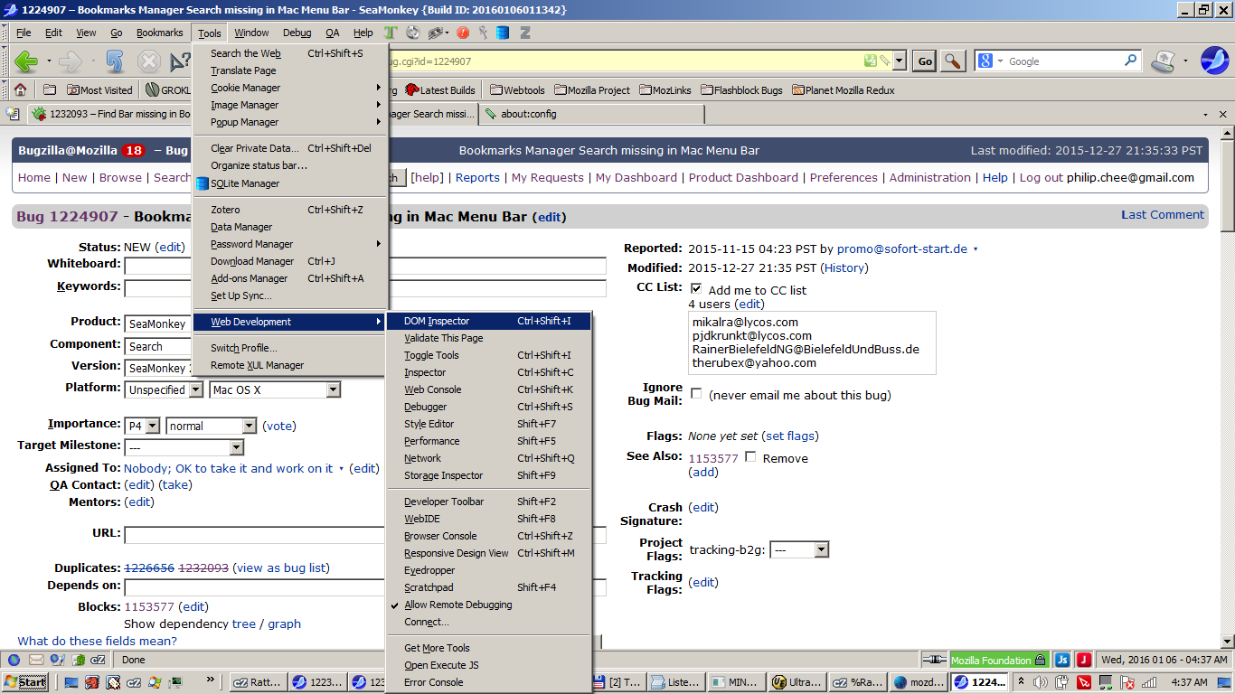 DevTools Menu items