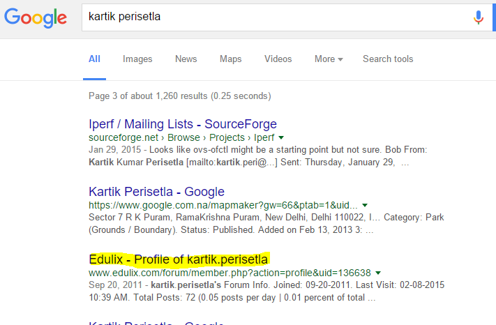 Edulix profile result on search
