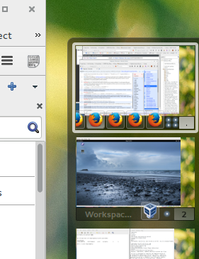 Excerpt of workspace list showing icons in workspace