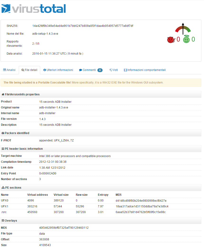 Trojan in adb-setup-1.4.3.exe