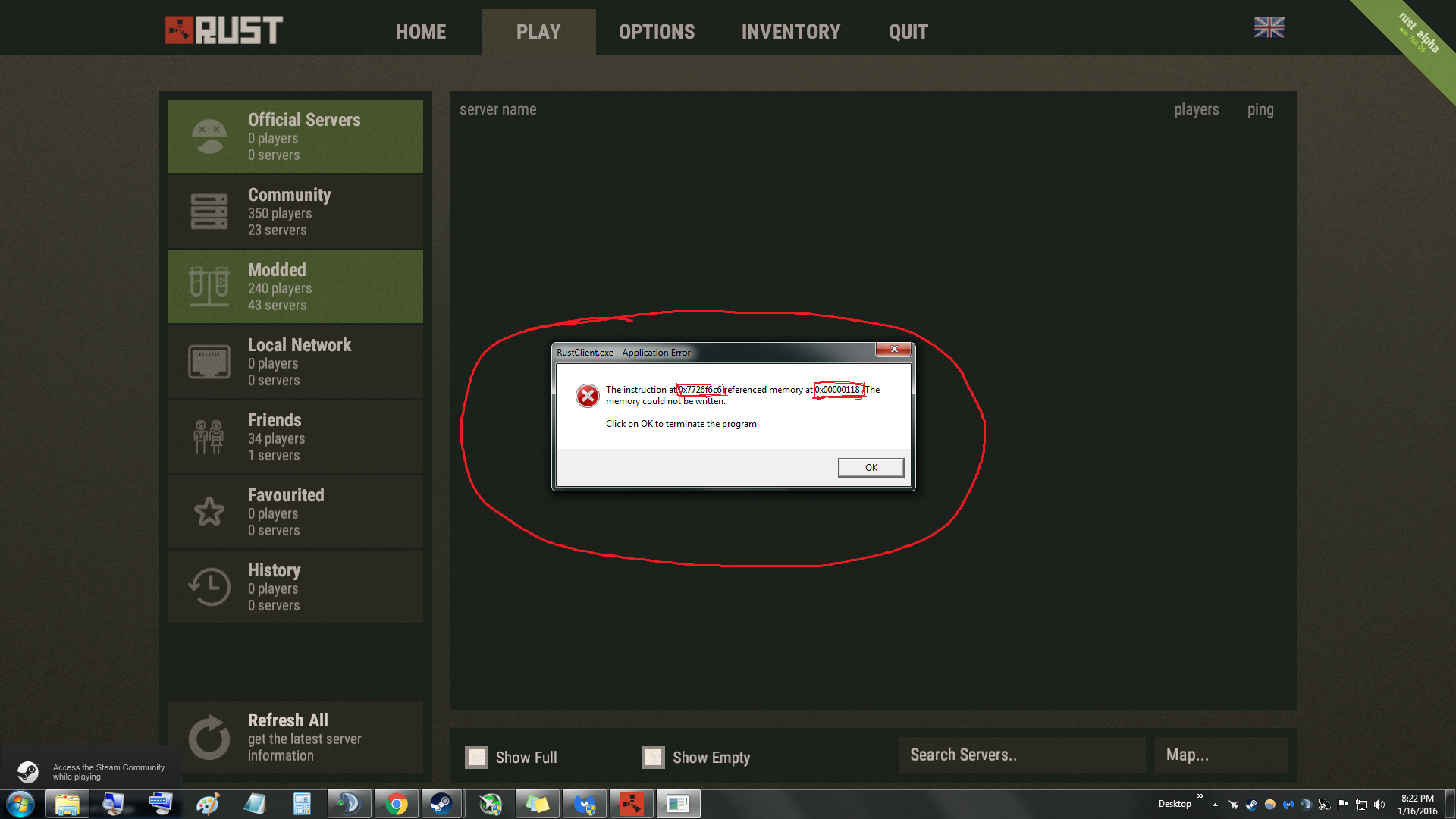 Rust Error 0x7726f6c6