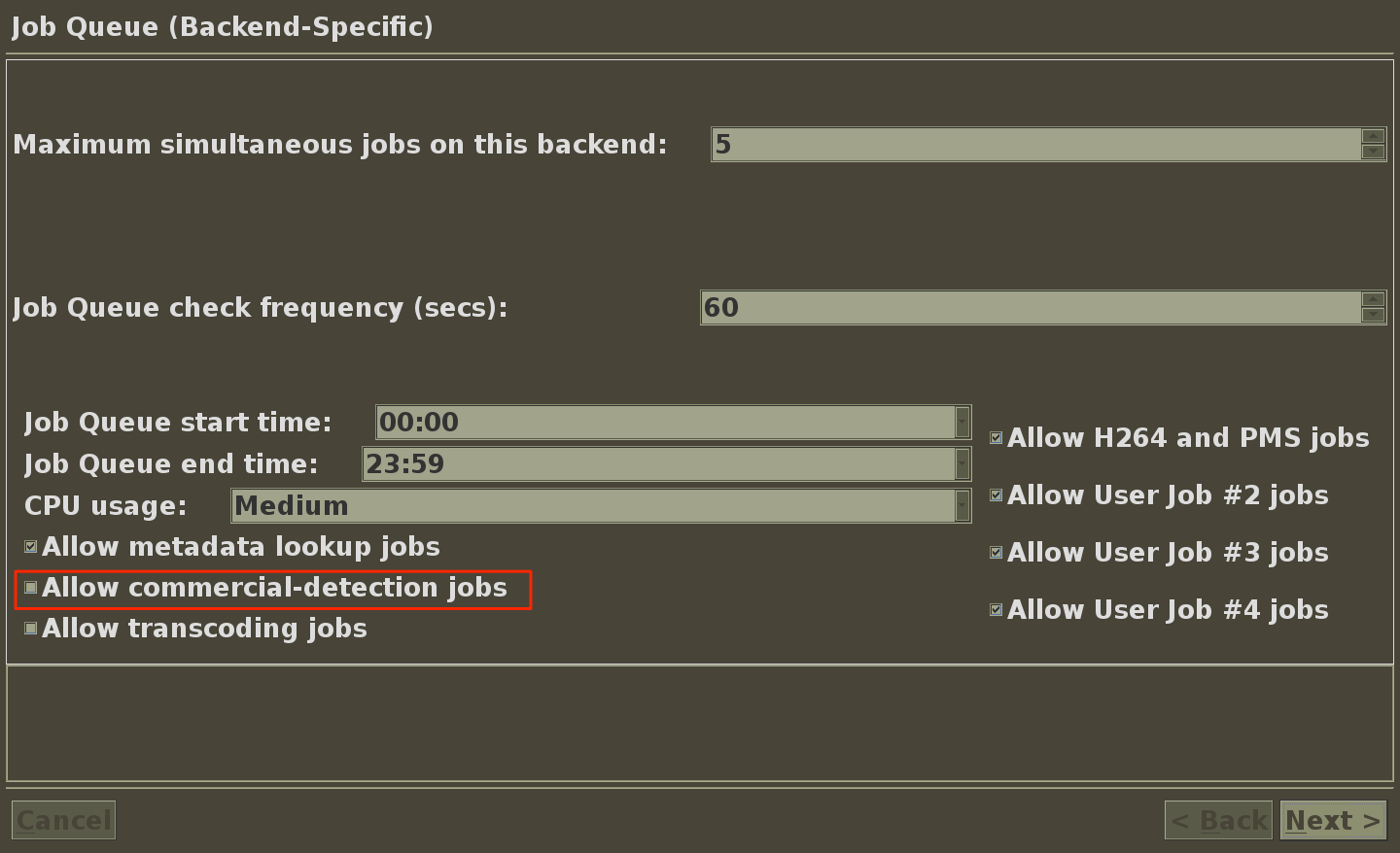 mythtv user job queue