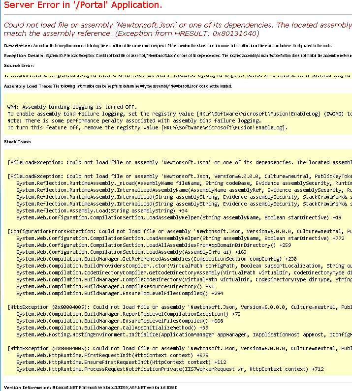 Could not load file or assembly 'Newtonsoft.Json'