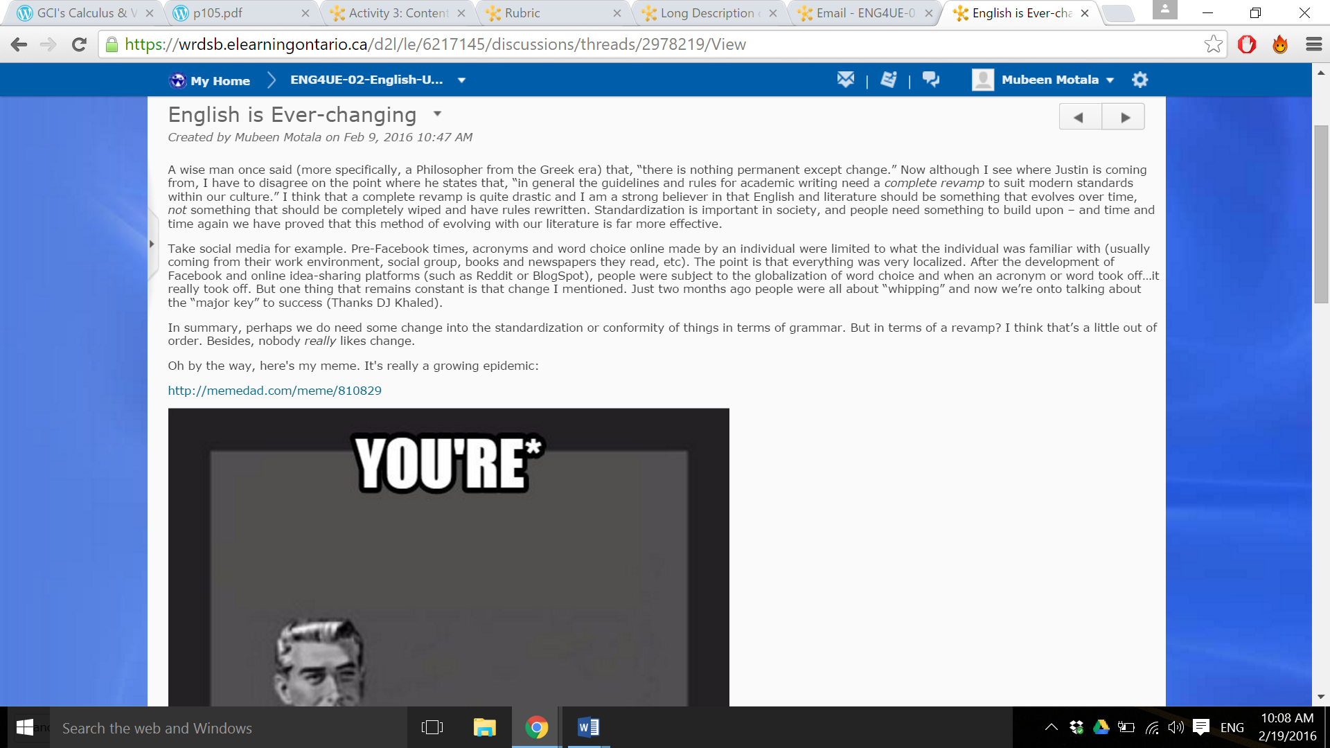 Proof of Grammar Discussion Submission from Feb 9/16