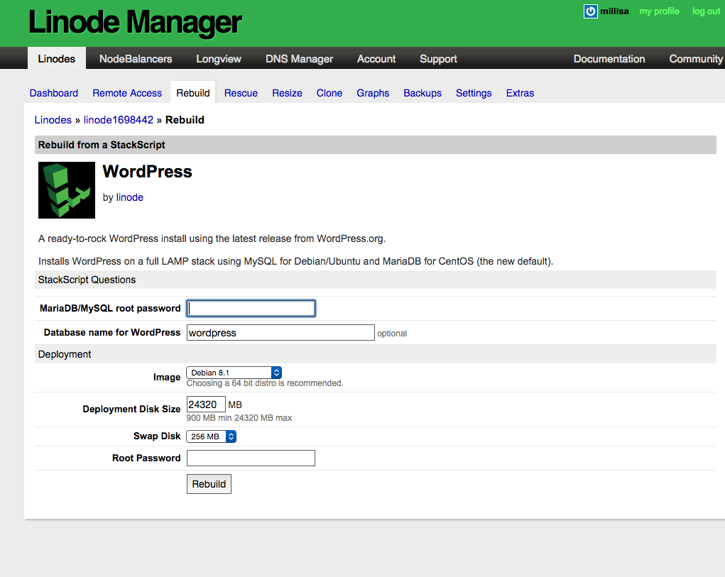 wordpress stackscript on linode