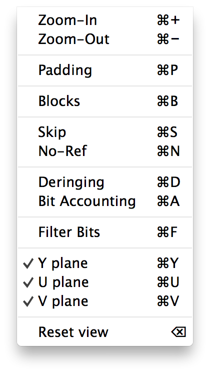 Daala Analyzer View menu