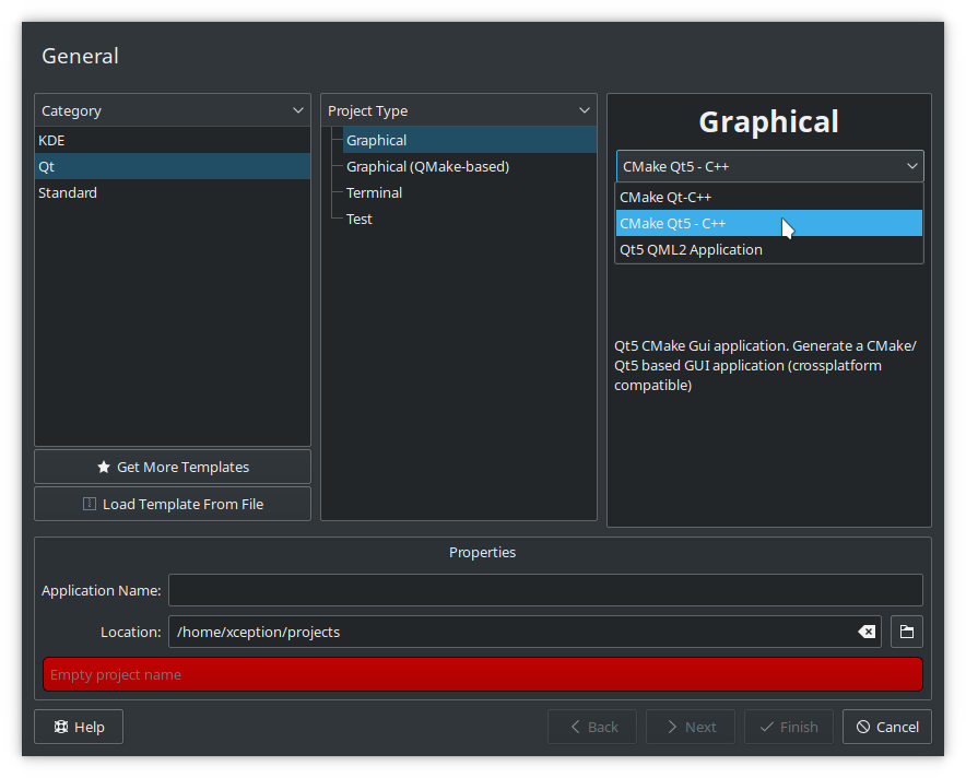 kdevelop project from template