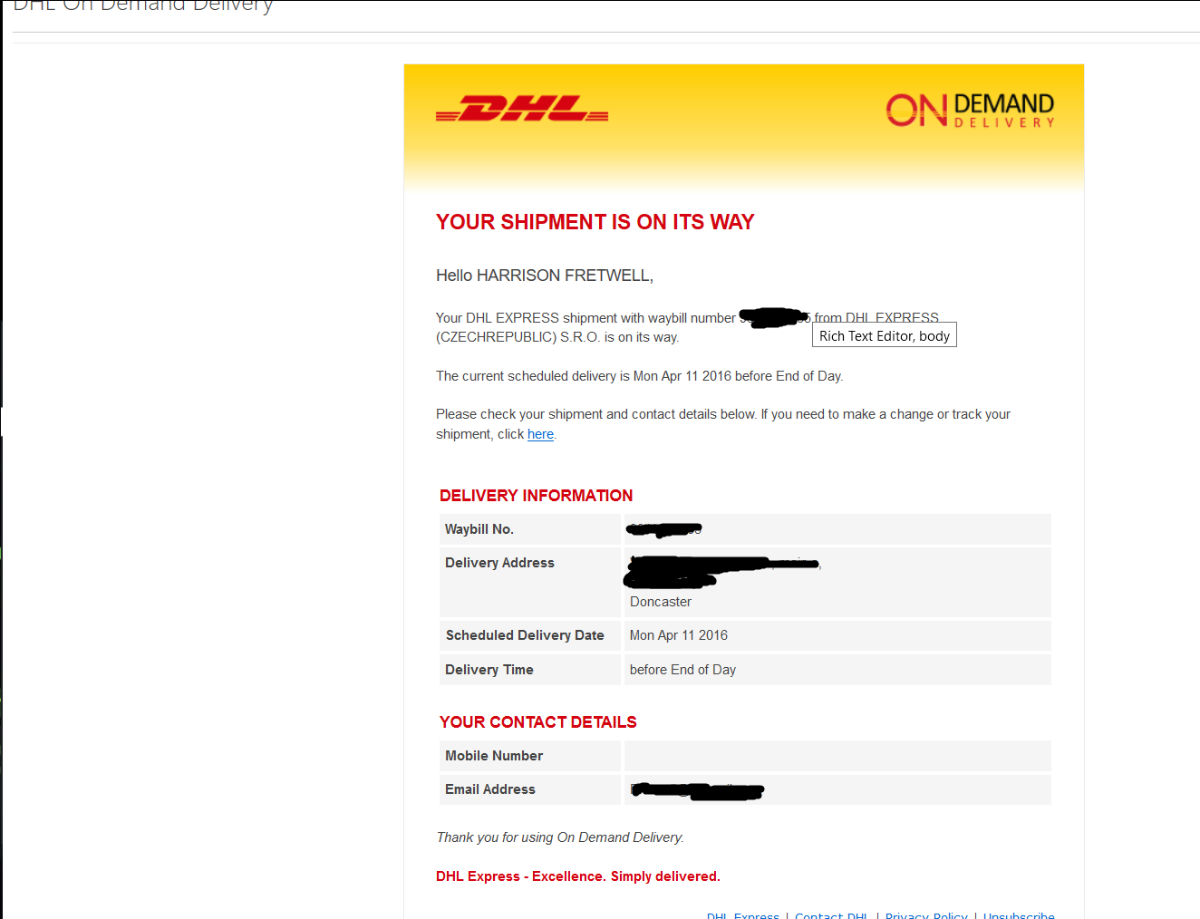Delivery confirmation