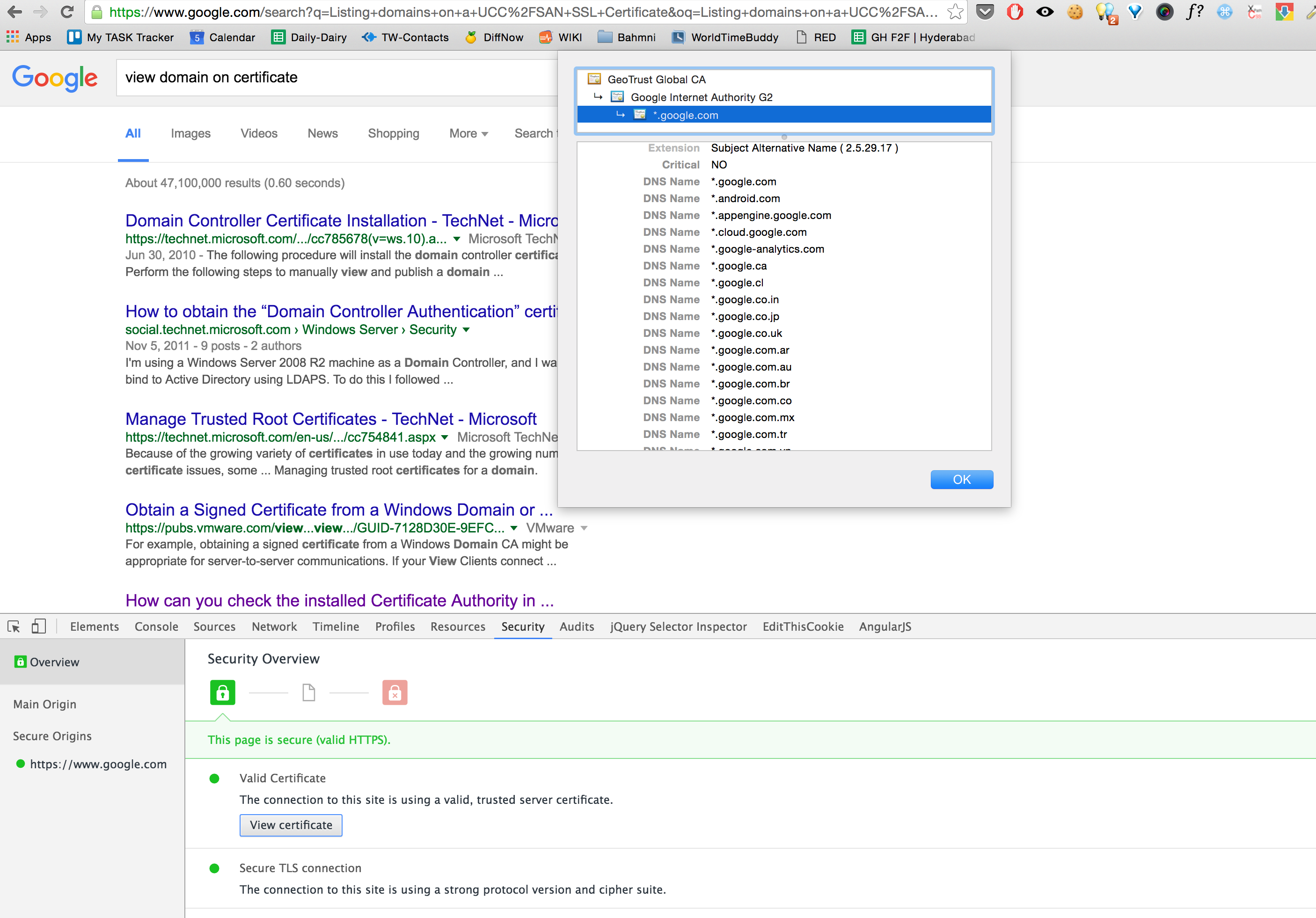 See domains of a certificate