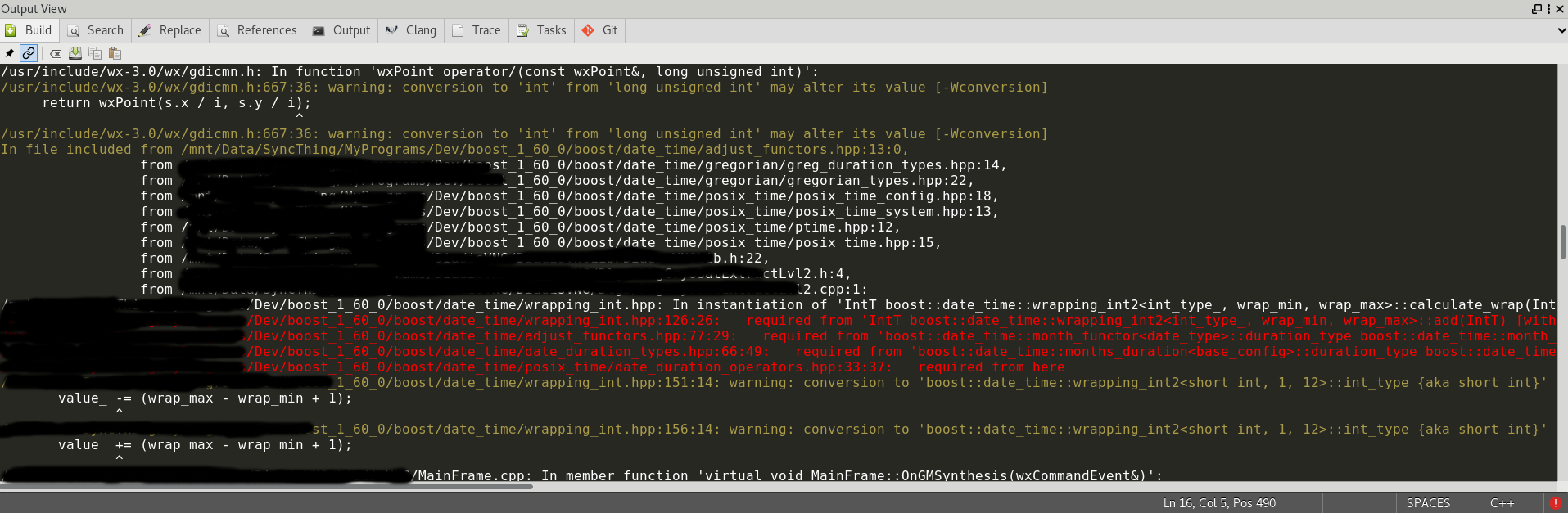 codelite build output