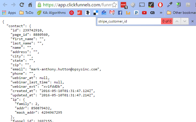 Searching payloads for stripe customer id